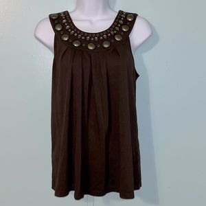 Michael - Michael Khors Sleeveless Blouse Size XS Brown‎ Brass Details